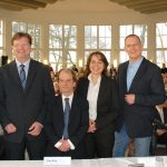 Bürgermeister-Kandidaten in der Trinkkurhalle: Sven Wilke, Jens Johannsen, Mike Weber, Hatice Kara, Andre Brettschneider, Jens Fröhlinger (von links).