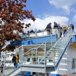 Aufgang zur Empore mit schönstem Ausblick auf den Hafen