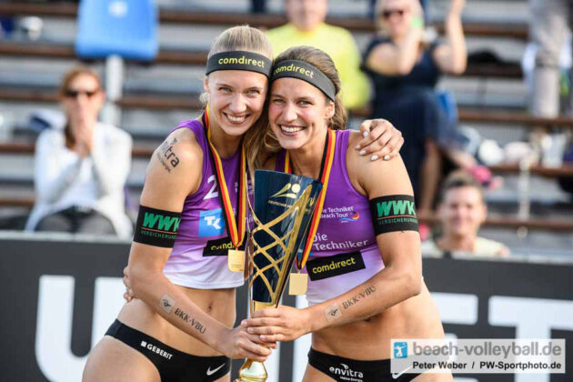 Verdienter Sieg fÃ¼r ein Super-Team: Sandra Ittlinger und Chantal Laboureur mit dem begehrten Gold-Pokal der Beachvolleyball-DM