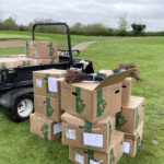 Ganz ungewohntes Bild: Kistenweise stapeln sich die Setzlinge auf dem Golfplatz; in drei Jahren sollen die Trauben geerntet und zu Grauburgunder werden.